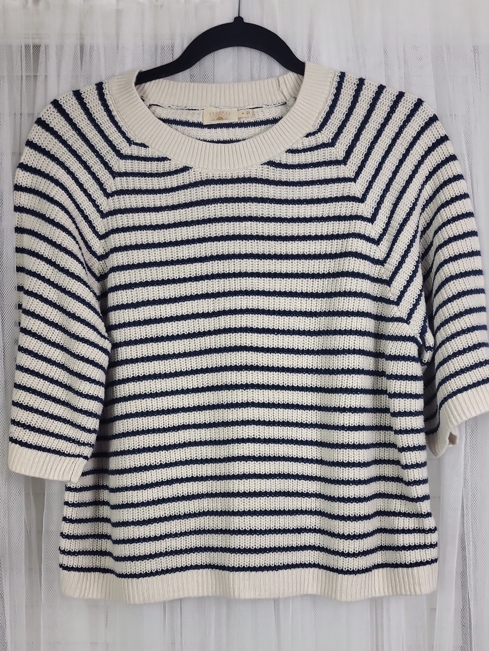FAHERTY Miramar Short Sleeve Linen & Organic Cotton Sweater. Size M